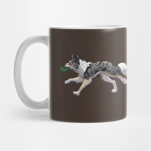 Running Tricolor Slate Blue Merle Border Collie with Frisbee Mug